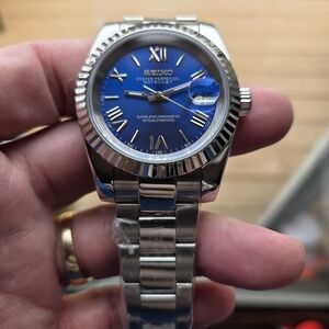 New 36mm Seiko Mod  Automatic Watch Blue Sunburst Dial